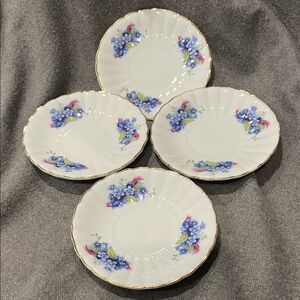 Set of 4 Saucers-Blue Floral w/Gold Rim